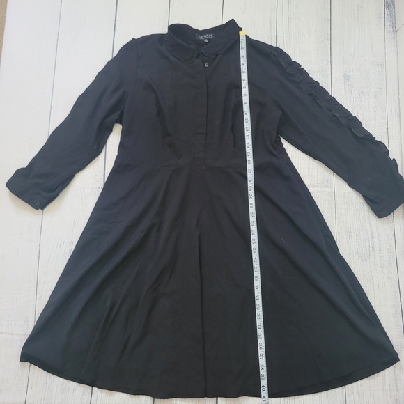 Eloquii Fit and Flare Dress Womens 18 Black Ruffle Sleeve Peter Pan Modest - Picture 7 of 9